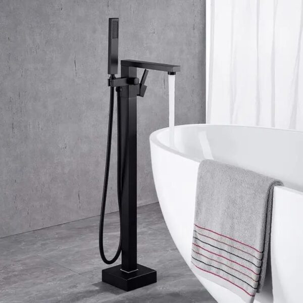 Black Square floor mount freestanding bath mixer