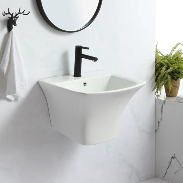 Square white wall-hung executive basin