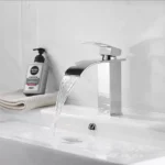 Brushed flat Spout waterfall Basin Mixer tap