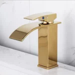 Golden flat Spout waterfall Basin Mixer tap