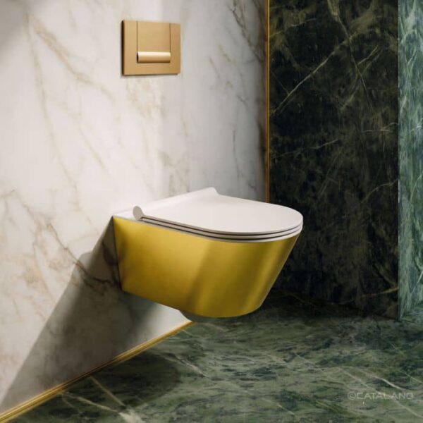 Golden round concealed wall-hung toilet - Image 2