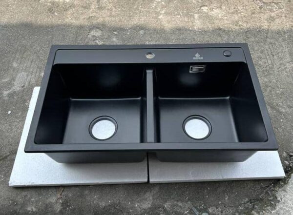 Black Equal Double Bowl Quartz Acrylic Kitchen Sink AC10-AC13